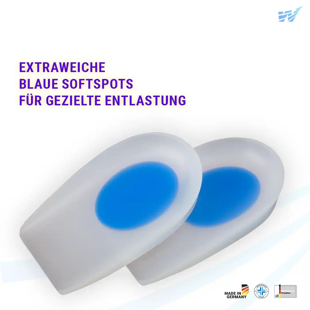 Fersenkissen aus medizinischem Silikon mit blauem Softspot – extraweiche Dämpfung für die Ferse