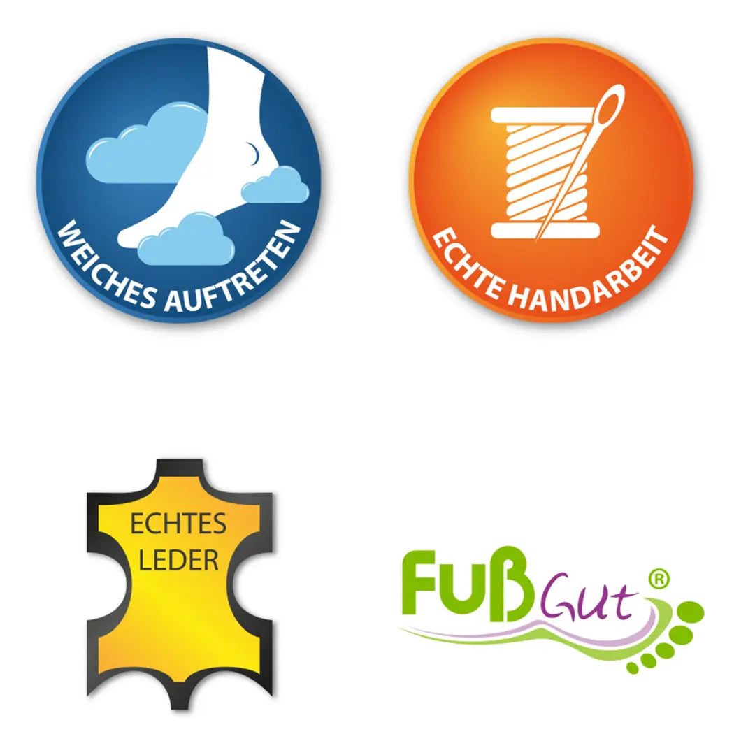 FußGut Fersenspornkissen – Weiches Auftreten, echte Handarbeit, Echtleder & Qualitätslogo für hohen Tragekomfort.