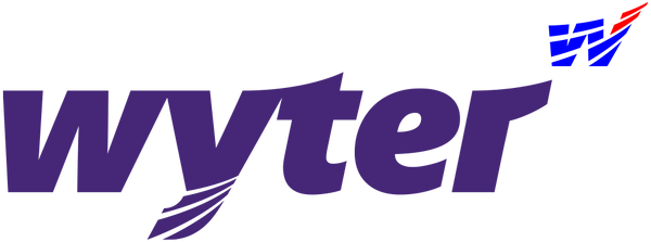 wyter-Logo mit Icon in Blau-Rot – Offizielles Markenlogo mit Claim „wyter geht’s“ für Fußgesundheit und Komfort.