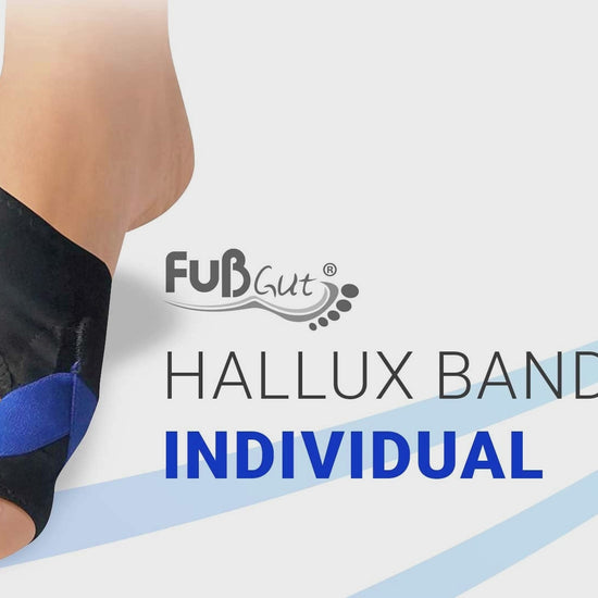 FußGut Hallux Bandage Individual im Einsatz – elastische Hallux Valgus Bandage mit Gelpolster zur Entlastung des Großzehenballens