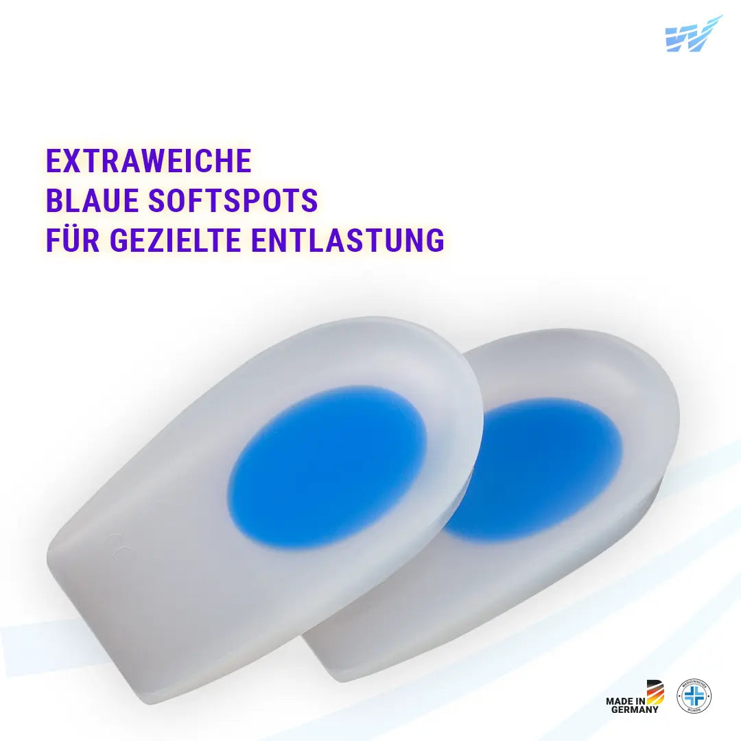 Fersenkissen aus medizinischem Silikon mit blauem Softspot – extraweiche Dämpfung für die Ferse