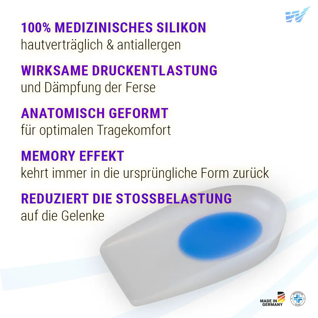 Silikon Fersenkissen anatomisch geformt – stoßdämpfend, komfortabel und Made in Germany